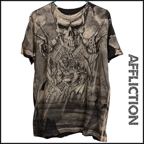 AFFLICTION Puppet Master God vs Devil T-shirt Men's Large *Collector Jesse - Picture 2 of 8